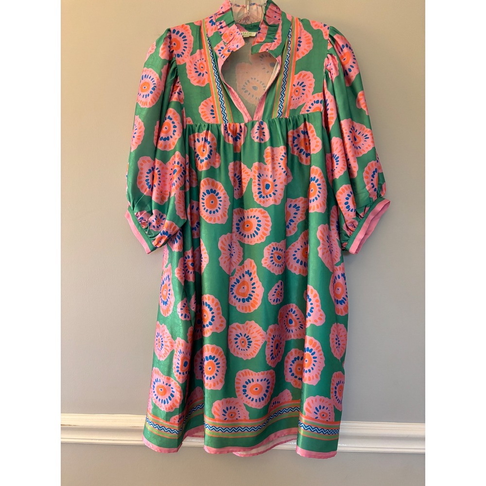 Jade Melody Tam Mini Dress Women Green Pink Floral Satin Babydoll Small‎